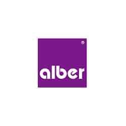 A purple square logo with the word "alber" in lowercase white letters. The word is positioned towards the lower part of the square, and the trademark symbol is located at the top right corner of the square.